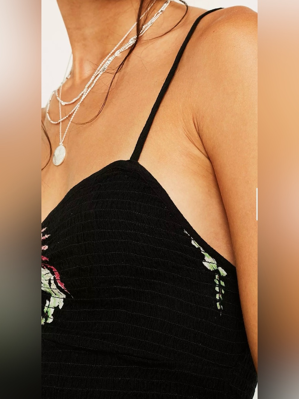 Free People Black Floral Smocked Maxi Dress with Spaghetti Straps - Picture 5 of 11